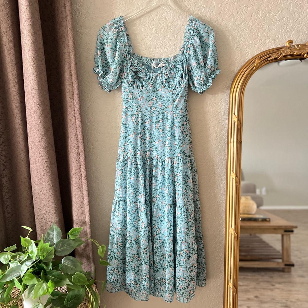ASTR Bustier Puff Sleeve Midi Dress